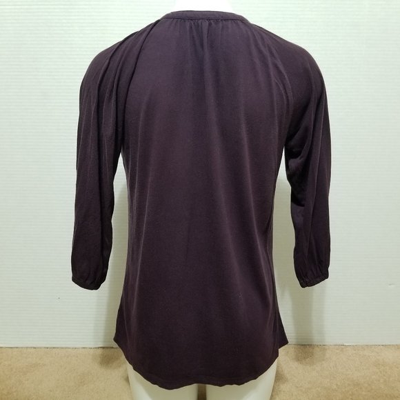 GAP top Small tie neck keyhole henley 3/4 sleeve solid color - Picture 3 of 11